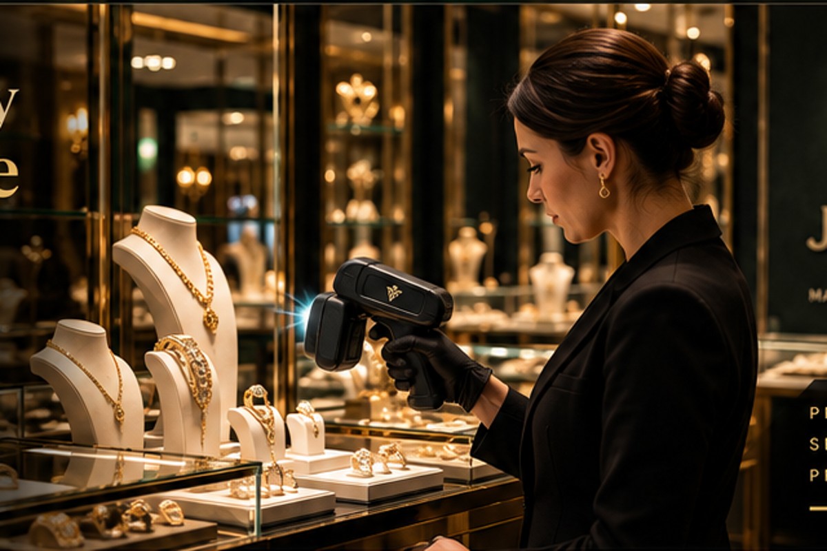 Jewellery staff using an RFID scanner