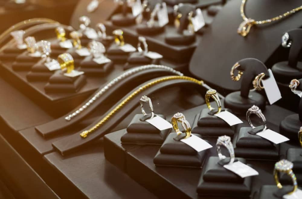 Showcase of rings in a jewellery store